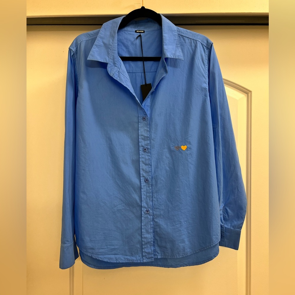 NWT Monrow Embroidered Hearts Oversized Poplin Button Down - Picture 3 of 8